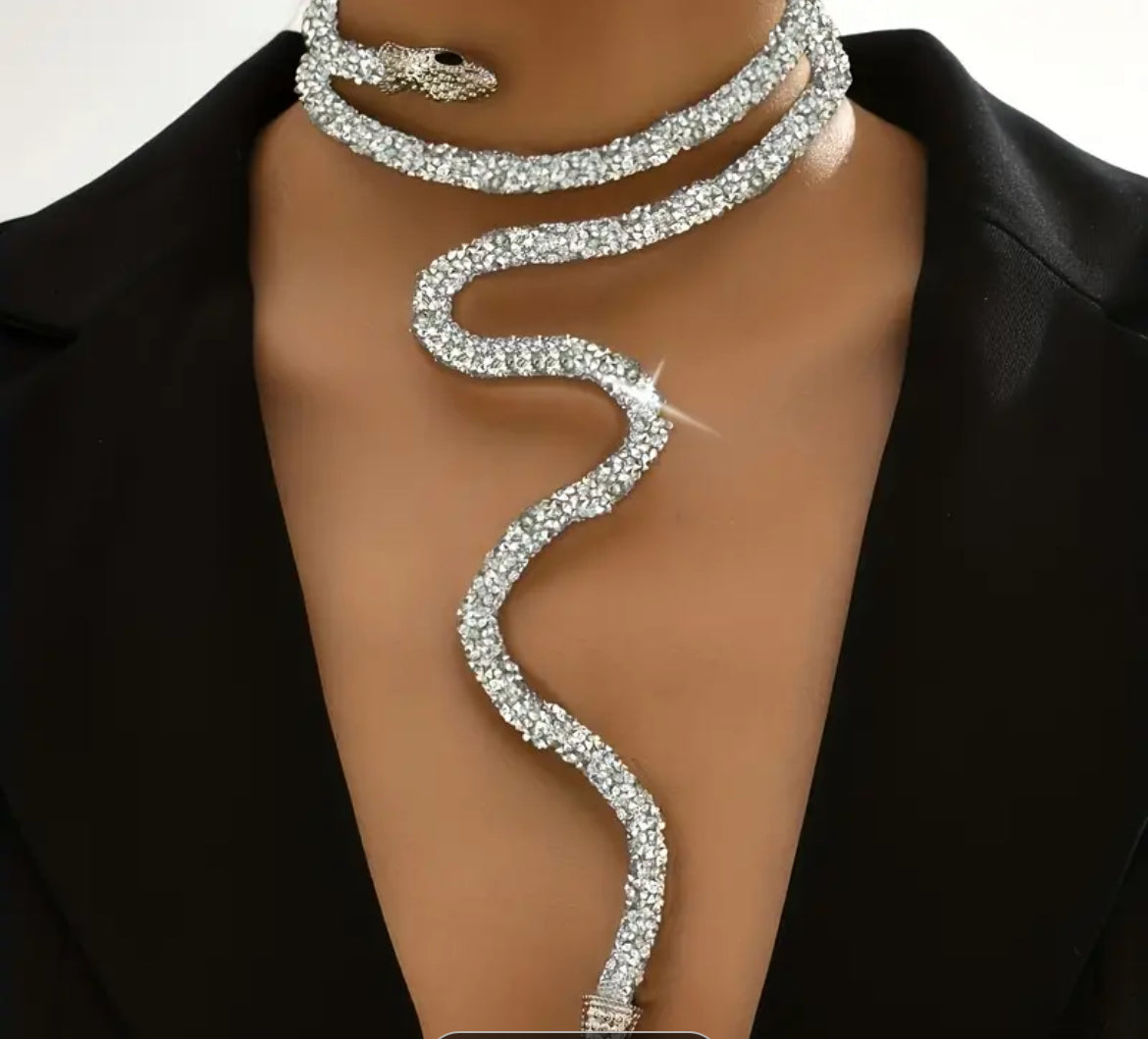 Snake Rhinestone Collar Necklace
