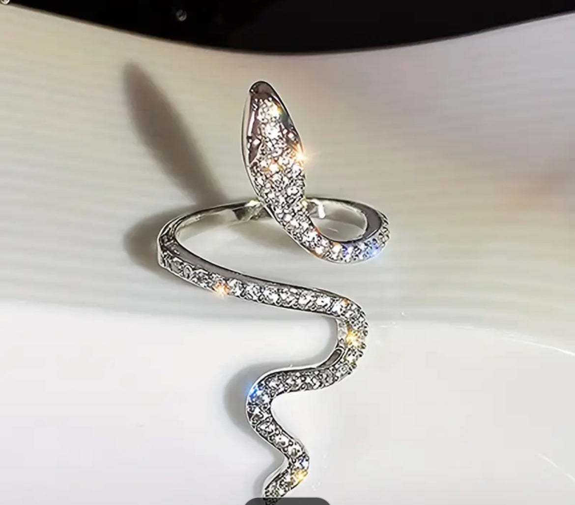 Silver Chic Snake Rhinestone Ring