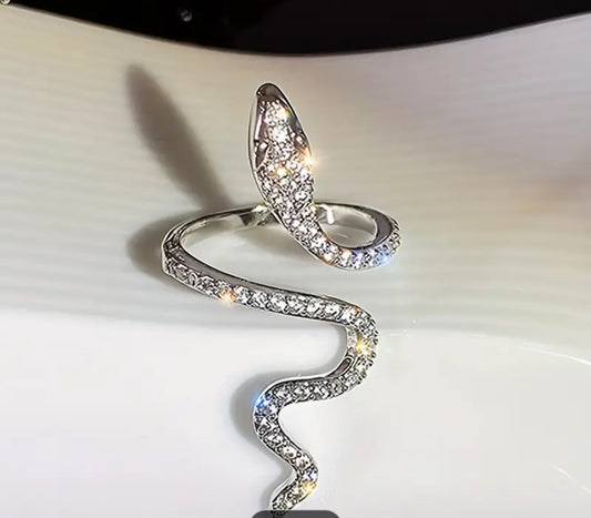 Silver Chic Snake Rhinestone Ring